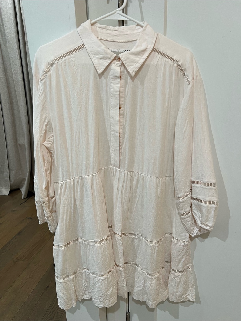 Maeve White Button-Front Tiered Dress